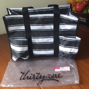Thirty-one Zip top organizing utility tote stripe